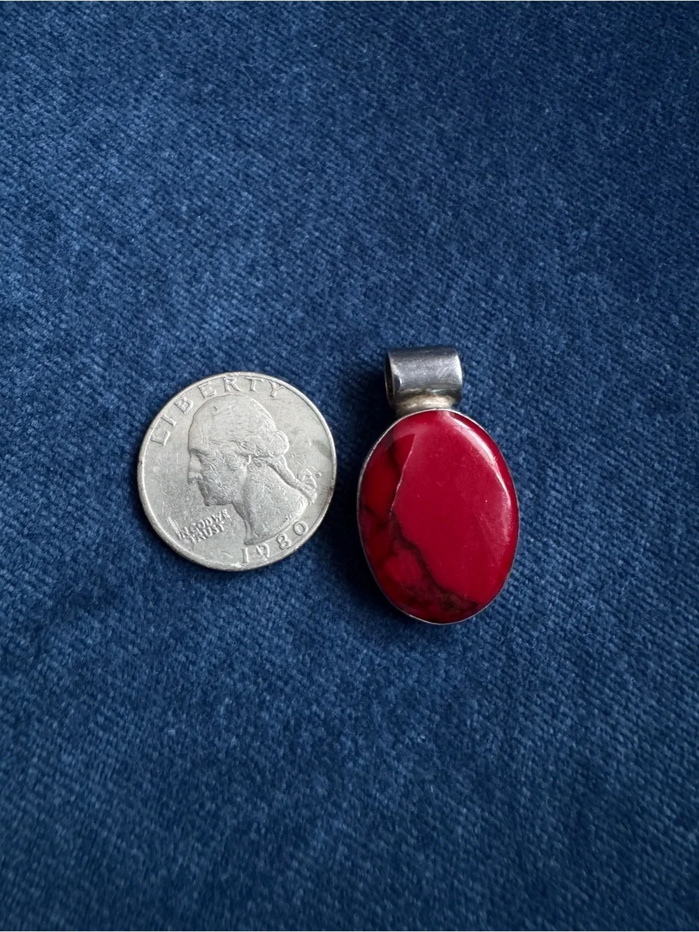 VINTAGE ATI MEXICO 925 STERLING SILVER RED JASPER GEMSTONE PENDANT